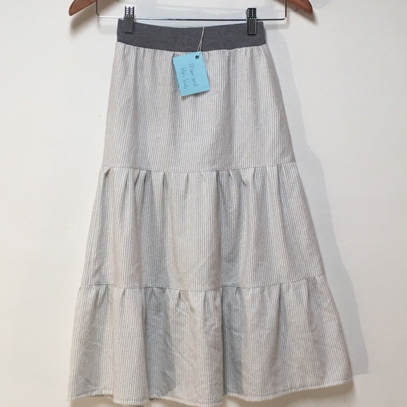 Skirt Flannel Girl 7/8 Gray Stripe Ruffle Tier Maxi Cotton Mom and Pop's Kids - Picture 1 of 9